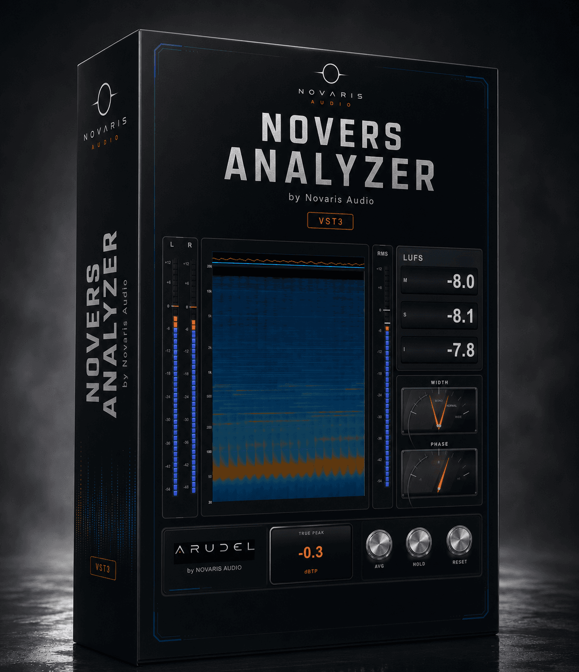 Caja promocional de NOVERS ANALYZER para Novaris Audio
